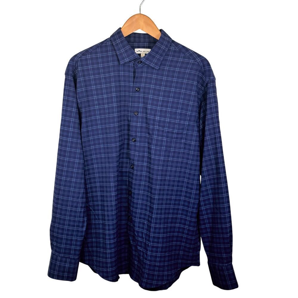 PETER MILLAR Men's Long sleeve Blue Plaid Button Down Collared Shirt Sz L